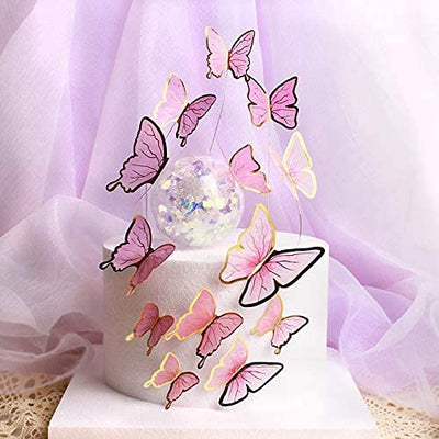60Pcs Gold Pink Purple Lively 3D Butterfly Cupcake Topper, Birthday Wedding Party Cake Wall Butterflies Food Decorations Color Mixed Size