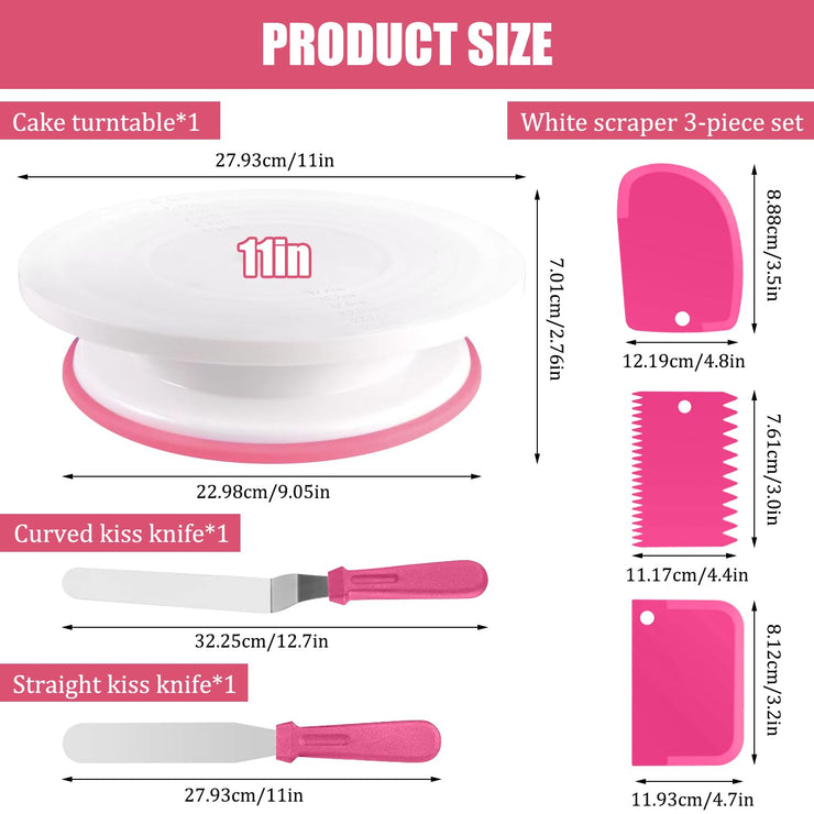 Cake Decorating Kit - 11-Inch Rotating Cake Turntable, 7 Piping Tips, 2 Icing Spatulas & 3 Scrapers, 35-Piece Complete Set