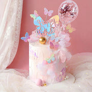 Newmemo 12pcs Gradient Sequins Butterfly Cake Toppers, Rose Gold Confetti Balloon Cake Supplies, Glitter Cupcake Picks, Decorations for Birthday Wedding Fairy Party