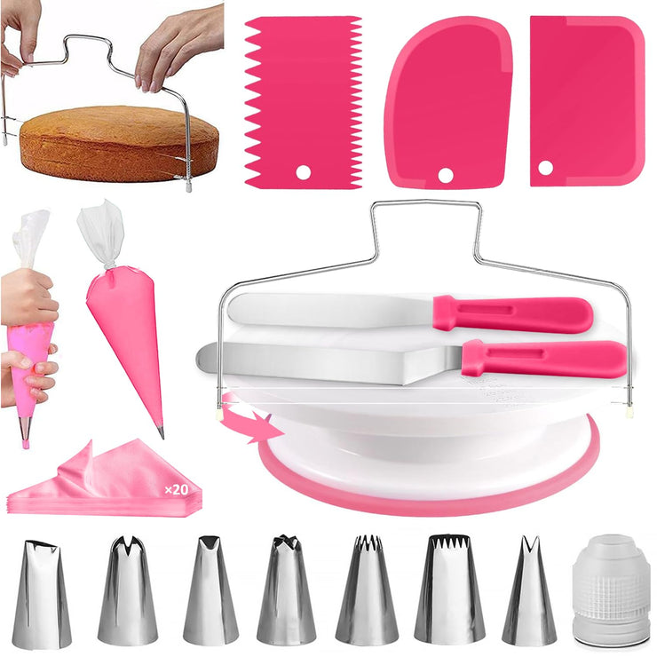 Cake Decorating Kit - 11-Inch Rotating Cake Turntable, 7 Piping Tips, 2 Icing Spatulas & 3 Scrapers, 35-Piece Complete Set