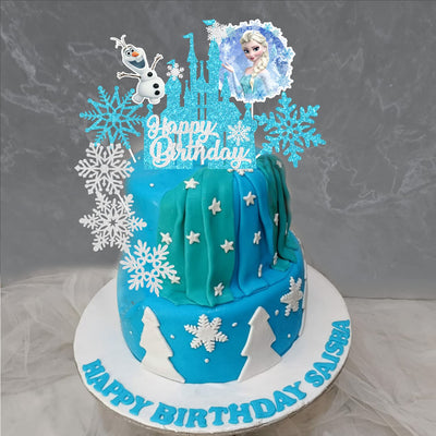 Frozen Castle Birthday Cake Topper, Winter Princess Birthday Supplies Snowflake Cartoon Theme Cake Decoration For kids