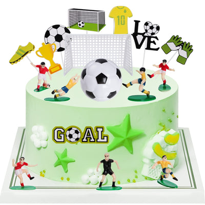 18 Pieces Soccer Cake Topper Decorations Soccer Ball Cupcake Topper Soccer Player figure for Soccer Birthday Party Sport Party Football Theme Party Supplies for Men Boy