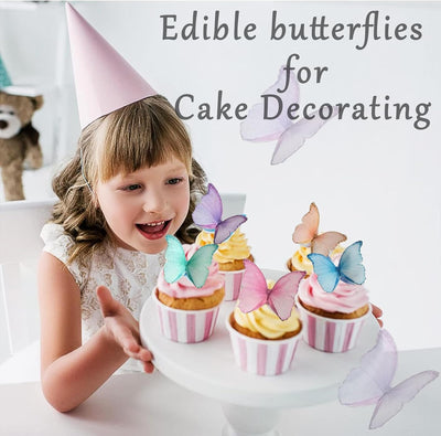 48Pcs Edible Butterflies for Cake Decorating Edible Butterfly Cupcake Toppers Wafer Paper Butterflies Edible Butterfly Cake Decorations for Wedding Birthday Party Cupcake Decorating