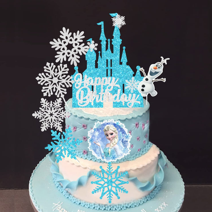 Frozen Castle Birthday Cake Topper, Winter Princess Birthday Supplies Snowflake Cartoon Theme Cake Decoration For kids