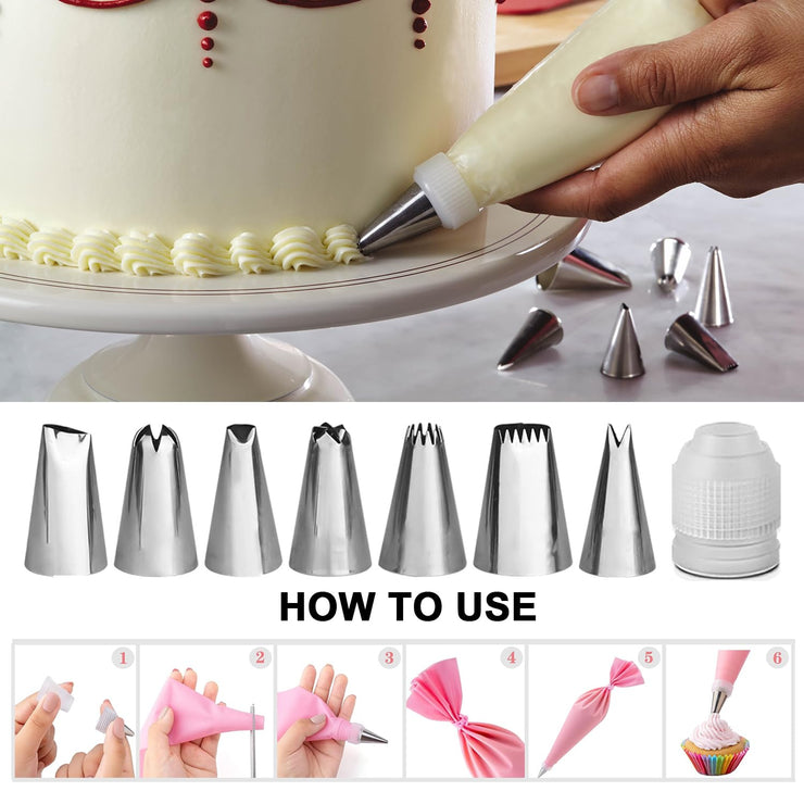 Cake Decorating Kit - 11-Inch Rotating Cake Turntable, 7 Piping Tips, 2 Icing Spatulas & 3 Scrapers, 35-Piece Complete Set