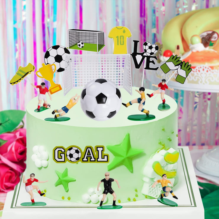 18 Pieces Soccer Cake Topper Decorations Soccer Ball Cupcake Topper Soccer Player figure for Soccer Birthday Party Sport Party Football Theme Party Supplies for Men Boy