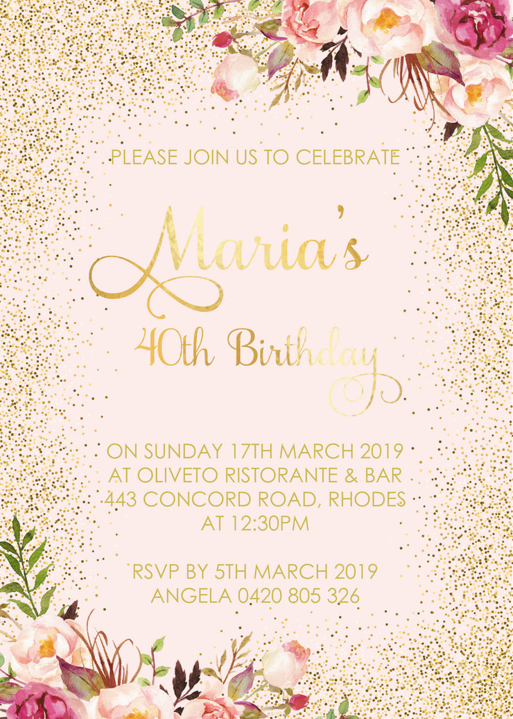Pink & Gold Floral Invitation - Wedding Bliss Accessories