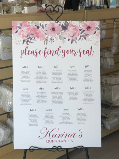 Pink Floral A1 Seating Chart - Wedding Bliss Accessories